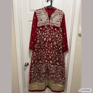 Red & Gold Pakistani Maxi Shalwar Kameez